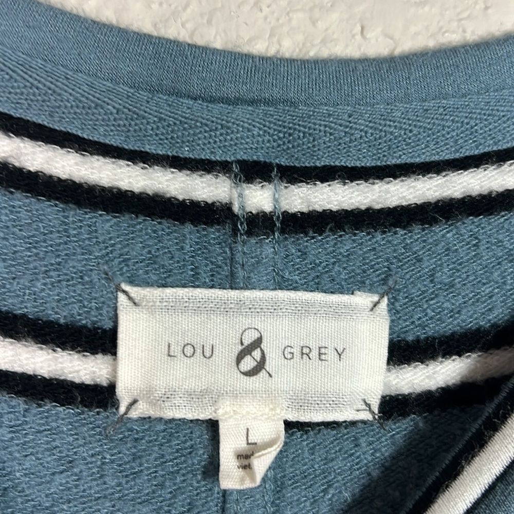 Lou & Grey Blue White Stripe Knitted Short Sleeves Shirt Dress Women's Large - Picture 2 of 6